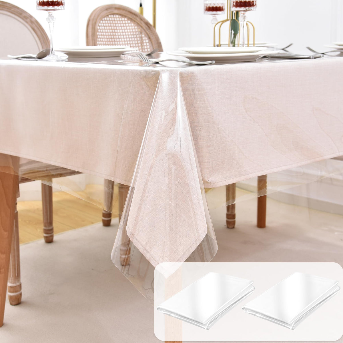 Waterproof Vinyl White Tablecloth With Flannel Backing 2 Pcs 60x120 In
