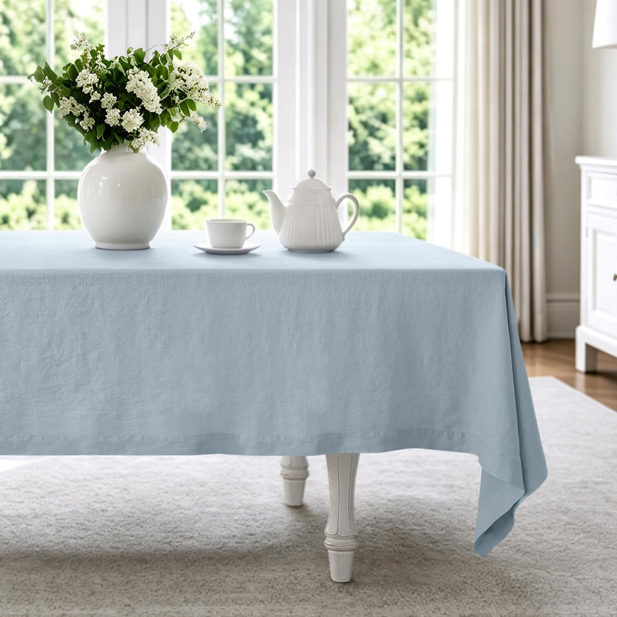 Linen World Linen Tablecloth,100% French Linen Natural Tablecloth 132" x 90" Inch,Washable Rectangular Tablecloth for Dining,Outdoor,Weddings and Restaurants,Decorative Thanksgiving Christmas