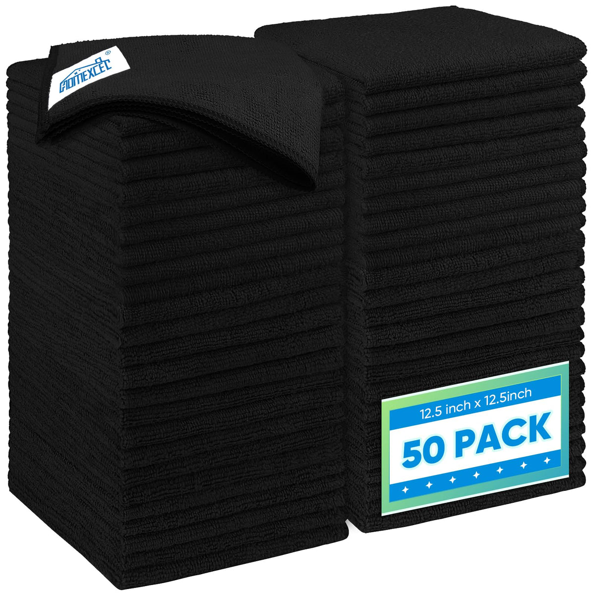 HOMEXCEL Black Microfiber Cleaning Cloth 12 Pack, 12.5 x 12.5 inch Microfiber Towels for Cars, Ultra Absorbent Car Washing Cloth, Lint Free Streak Free Cleaning Rags for Car, Kitchen, and Window
