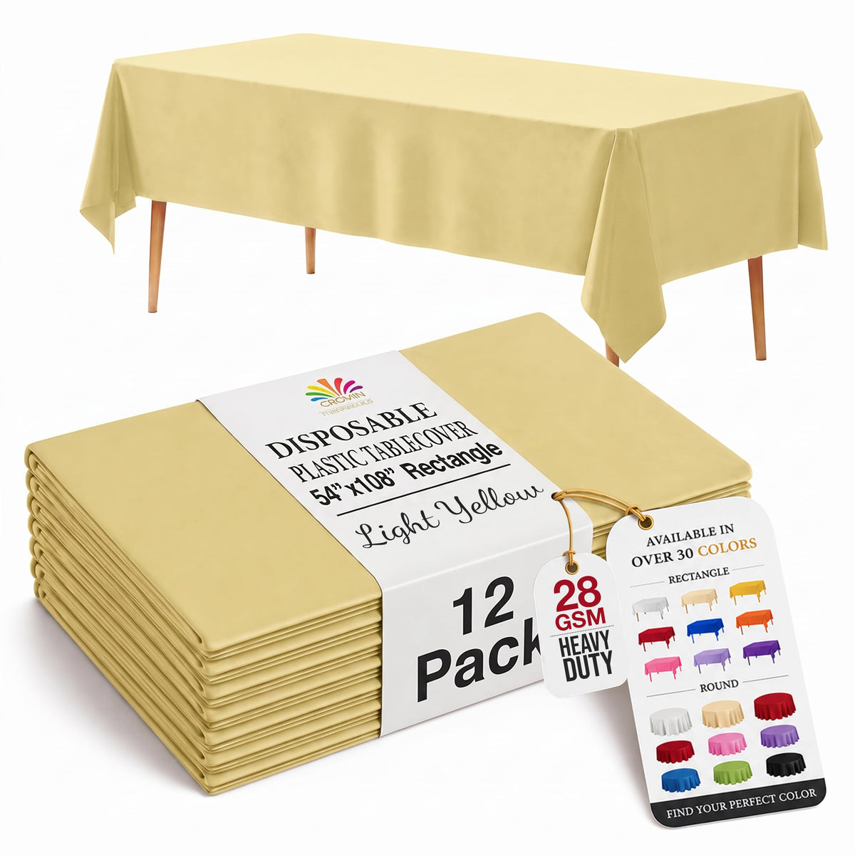 Exquisite Ivory Plastic Table Cloth Disposable 12 Pack, 54 x 108 Inch