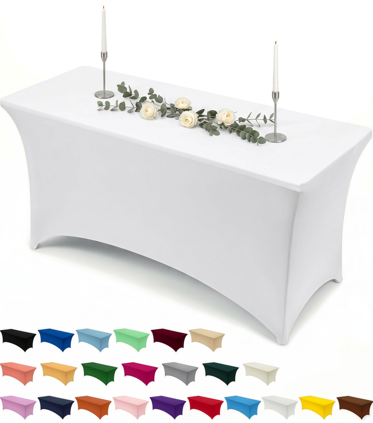 Utopia Kitchen Spandex Table Cloth 2 Pack [8FT, 96Lx30Wx30H Inch, Black]