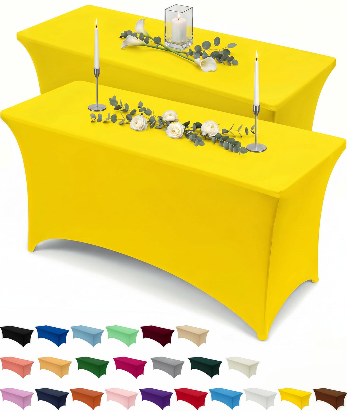 Utopia Kitchen Spandex Table Cloth 2 Pack [8FT, 96Lx30Wx30H Inch, Black]