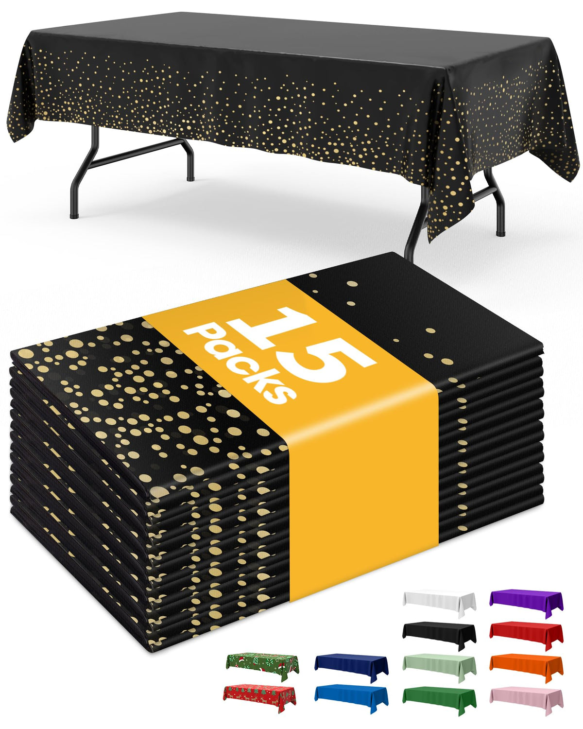 Niuara Black Plastic Table Cloth Rectangle Table 15 Pack, 54''×108'' Tablecloth for Graduation Decorations Class of 2025, Table Cloth for Disposable Use, Table Cover for Holiday Party, Gathering