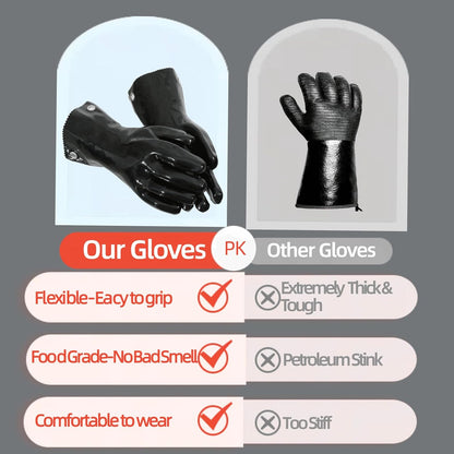 Insulated BBQ Gloves - Heat Resistant, No Stiff for Grill/Cooking/Pit, Grilling & Meat Gloves, Smoker Accessories
