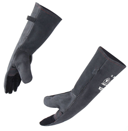RAPICCA Fireplace Fire Pit Gloves, 932°F Fireproof Leather, 16in Dark Grey