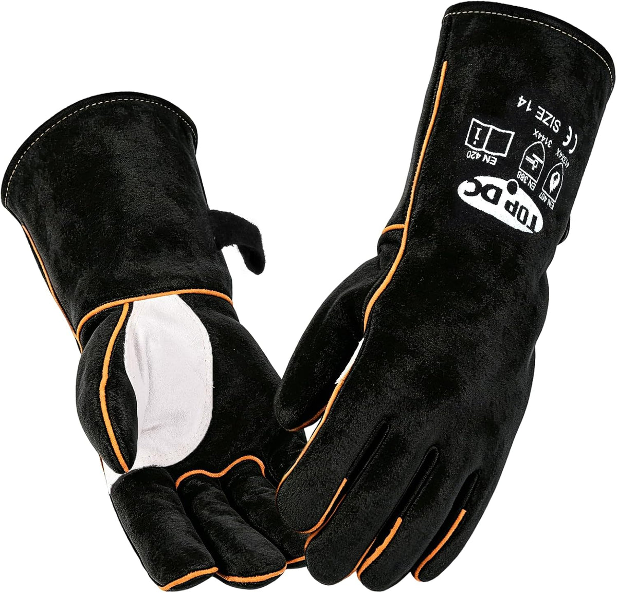 TOPDC 14Inch Welding Gloves 482°F Heat Resistant Leather for Fire Pit Grill