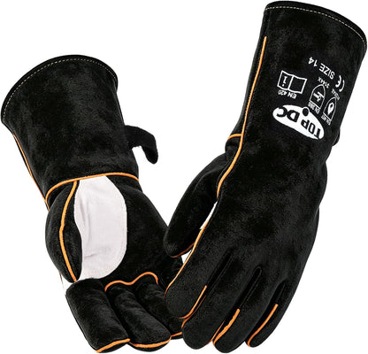 TOPDC 14Inch Welding Gloves 482°F Heat Resistant Leather for Fire Pit Grill
