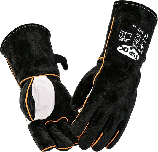 TOPDC 14Inch Welding Gloves 482°F Heat Resistant Leather for Fire Pit Grill