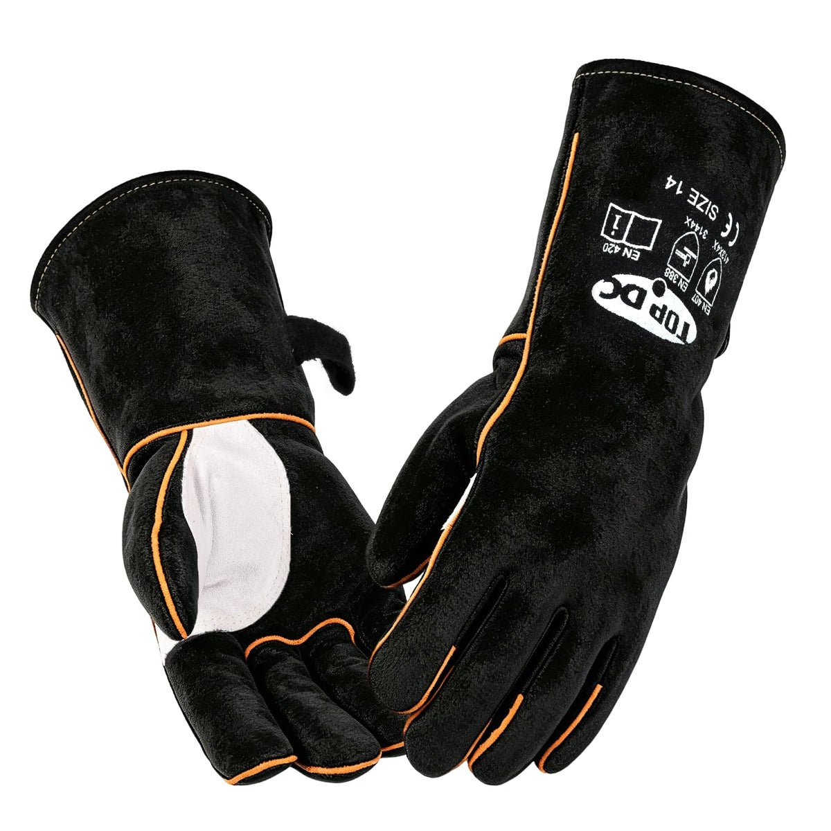 TOPDC 14Inch Welding Gloves 482°F Heat Resistant Leather for Fire Pit Grill