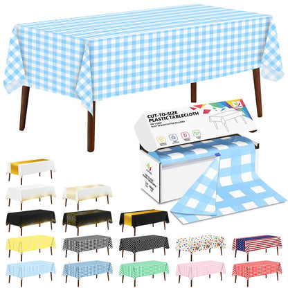 CXPSINC White Plastic Table Cloth Disposable Tablecloth Roll 54 Inch X 300 Feet Plastic Table Cover Roll with Slide Cutter for Picnics, Parties, Banquet, Birthdays, Weddings