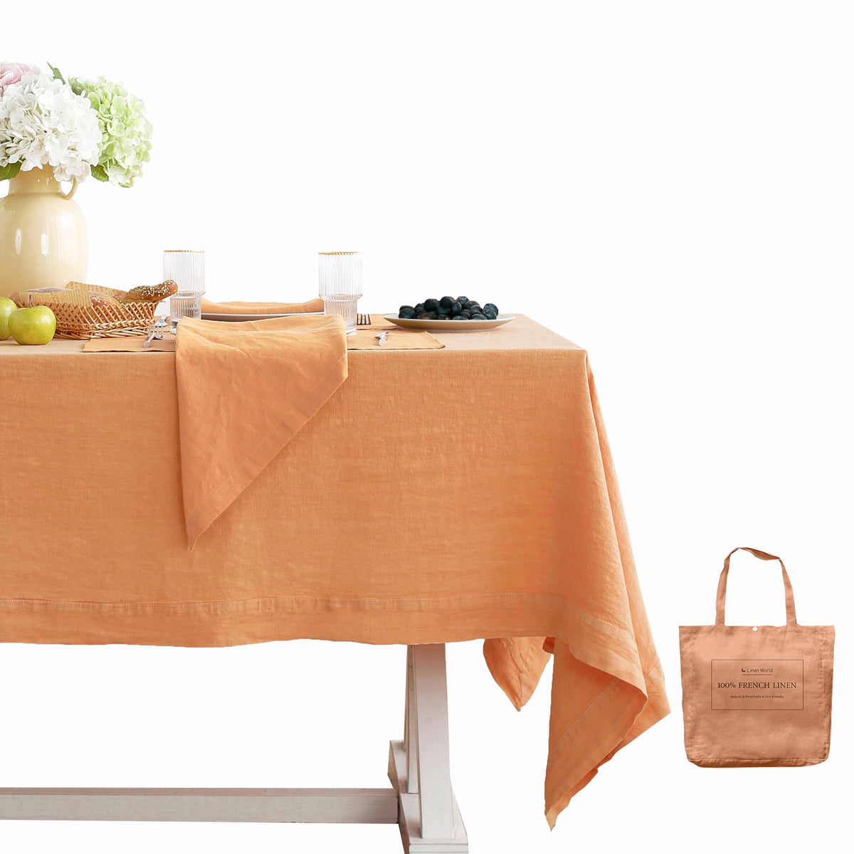 Linen World Linen Tablecloth,100% French Linen Natural Tablecloth 132" x 90" Inch,Washable Rectangular Tablecloth for Dining,Outdoor,Weddings and Restaurants,Decorative Thanksgiving Christmas
