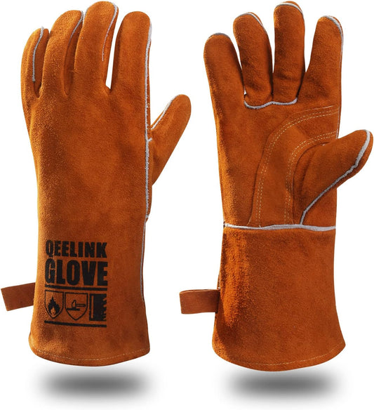 QeeLink Welding Gloves for Men - Fireproof Leather and Stitching