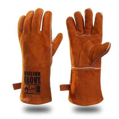 QeeLink Welding Gloves for Men - Fireproof Leather and Stitching