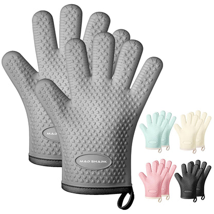 MAD SHARK Silicone Oven Mitts with Fingers Heat Resistant 450°F in Kitchen