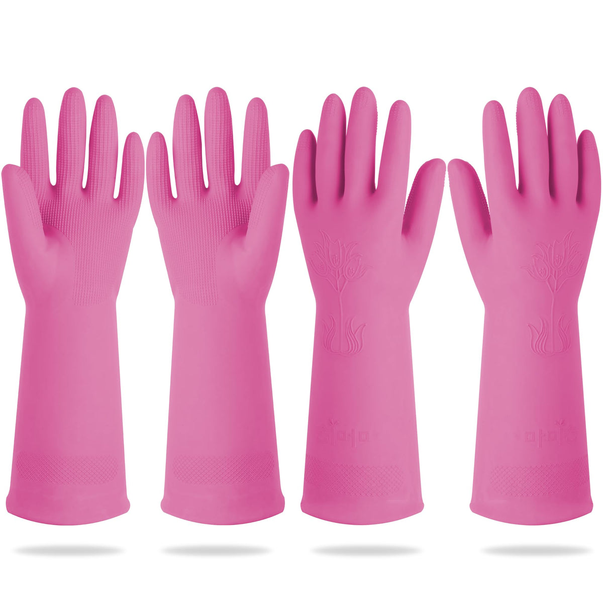 Mamison Rubber Dishwashing Gloves, Non-Slip Kitchen, Pink Medium, 2 Pairs