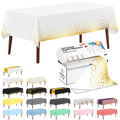 CXPSINC White Plastic Table Cloth Disposable Tablecloth Roll 54 Inch X 300 Feet Plastic Table Cover Roll with Slide Cutter for Picnics, Parties, Banquet, Birthdays, Weddings