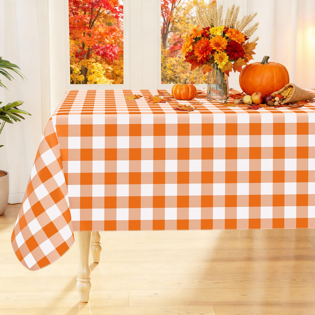 Smiry Fall Tablecloth, Flannel Backed Vinyl Table Cloth, 60"x84"