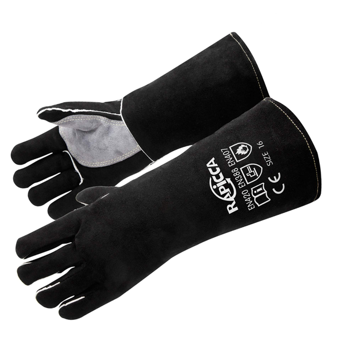 RAPICCA Fireplace Fire Pit Gloves, 932°F Fireproof Leather, 16in Dark Grey