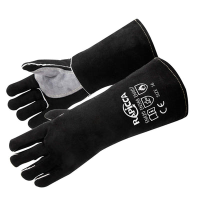 RAPICCA Fireplace Fire Pit Gloves, 932°F Fireproof Leather, 16in Dark Grey