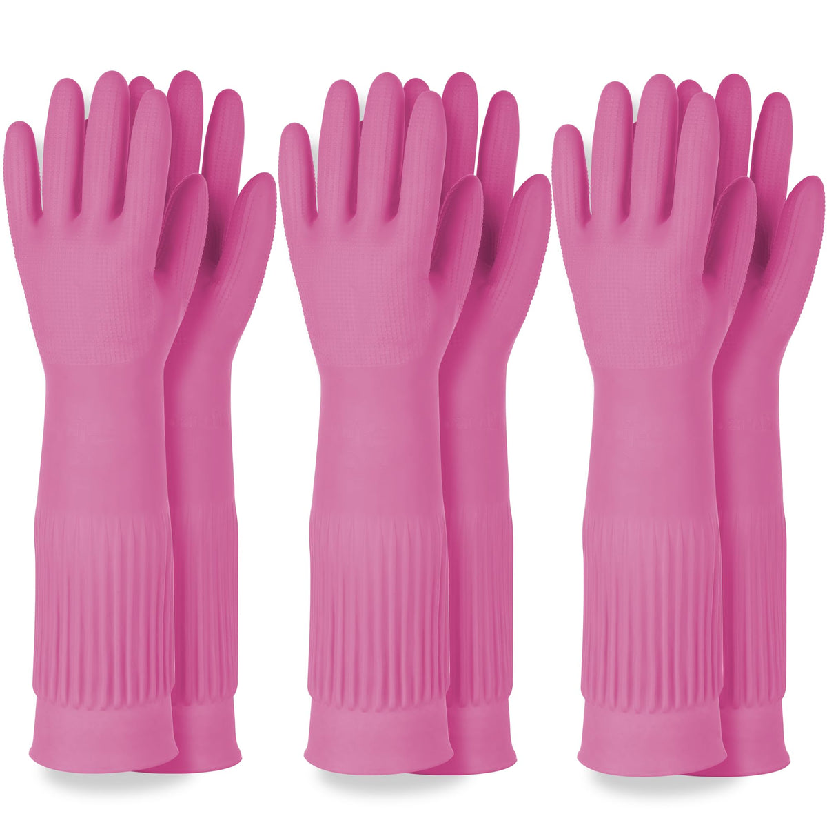 Mamison Rubber Dishwashing Gloves, Non-Slip Kitchen, Pink Medium, 2 Pairs