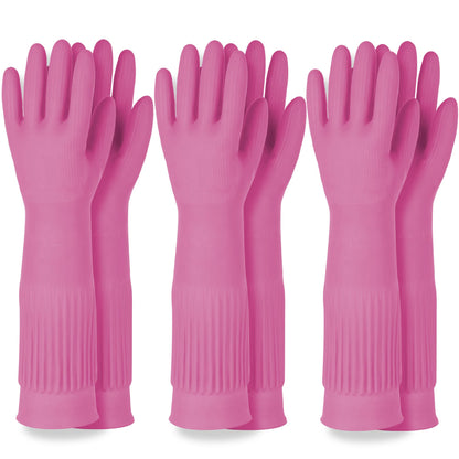 Mamison Rubber Dishwashing Gloves, Non-Slip Kitchen, Pink Medium, 2 Pairs