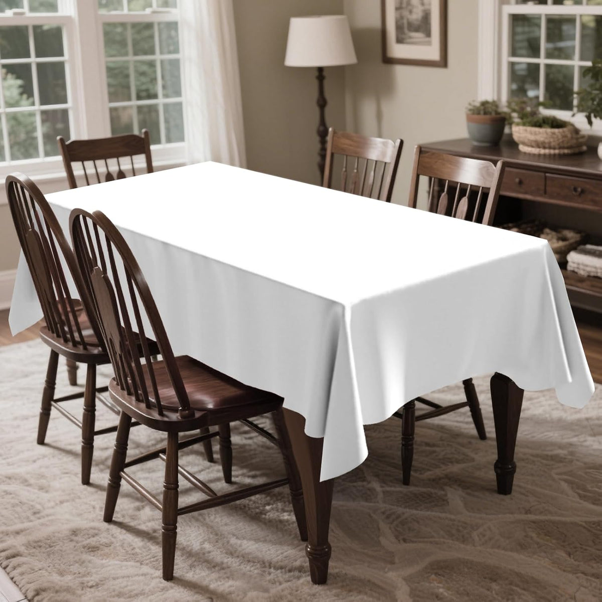 CXPSINC White Plastic Table Cloth Disposable Tablecloth Roll 54 Inch X 300 Feet Plastic Table Cover Roll with Slide Cutter for Picnics, Parties, Banquet, Birthdays, Weddings