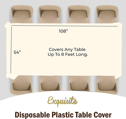 Exquisite Ivory Plastic Table Cloth Disposable 12 Pack, 54 x 108 Inch