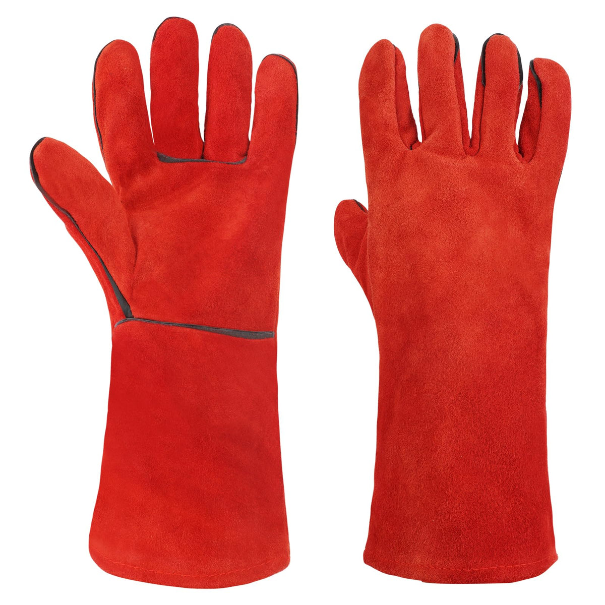 AUAUY Welding Gloves, Heat Resistant Long Leather Gauntlets