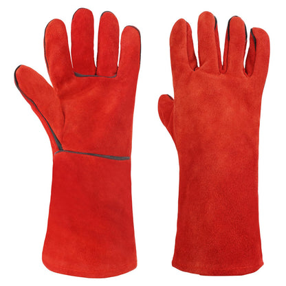 AUAUY Welding Gloves, Heat Resistant Long Leather Gauntlets