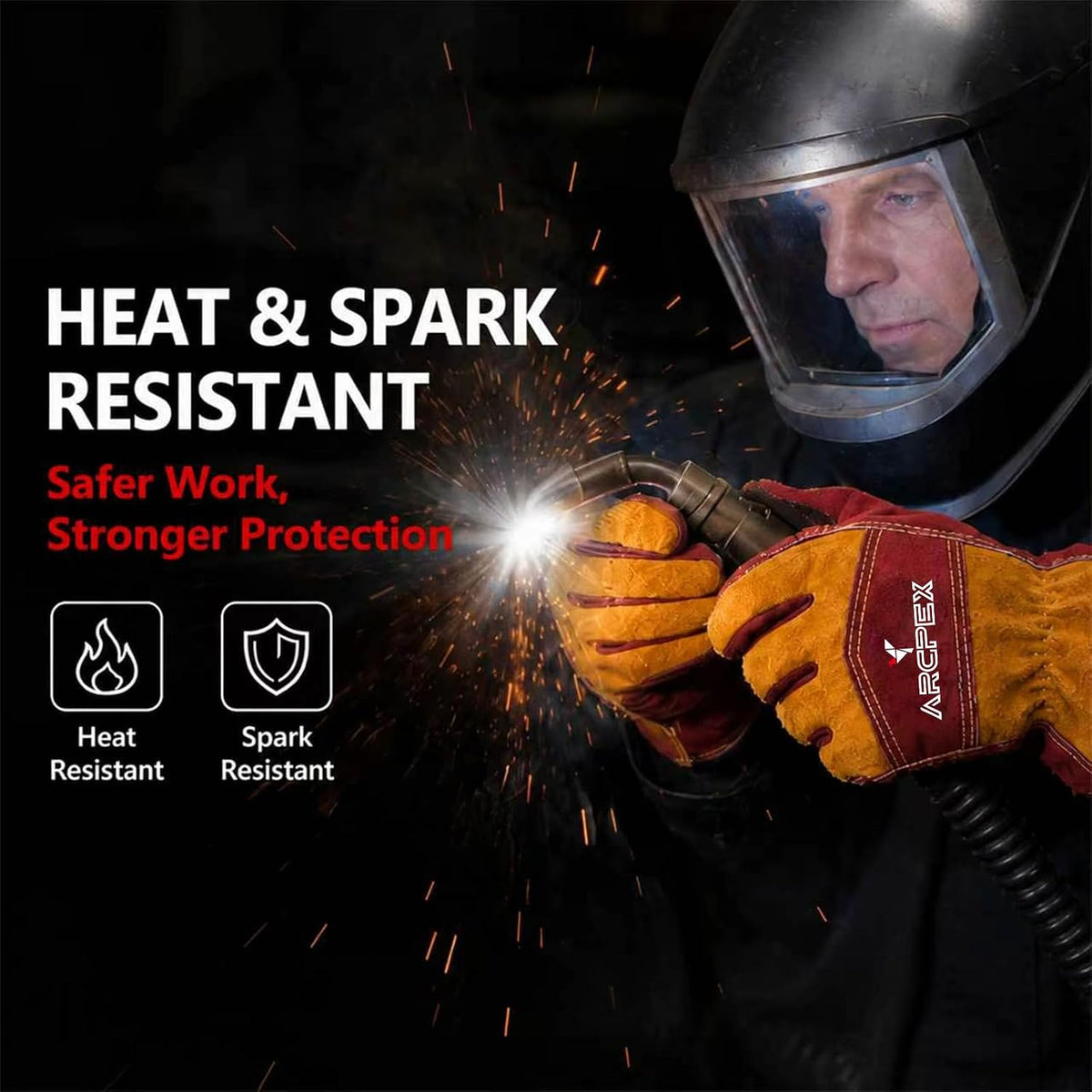 Cowhide Welding Gloves, Heat Resistant Leather Work Gloves, XL