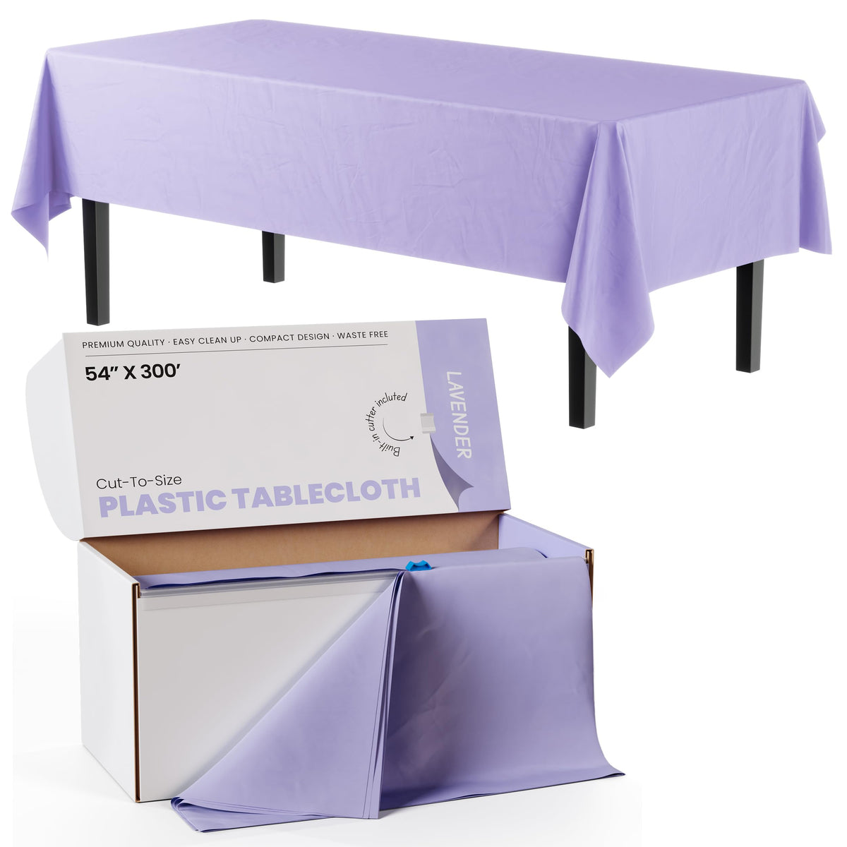 Exquisite Red 54x300in Plastic Disposable Tablecloth Roll with Built-in Cutter - 36 Rectangle Table Covers in a Box