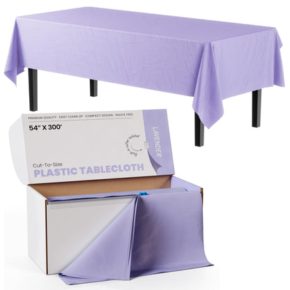 Exquisite Red 54x300in Plastic Disposable Tablecloth Roll with Built-in Cutter - 36 Rectangle Table Covers in a Box