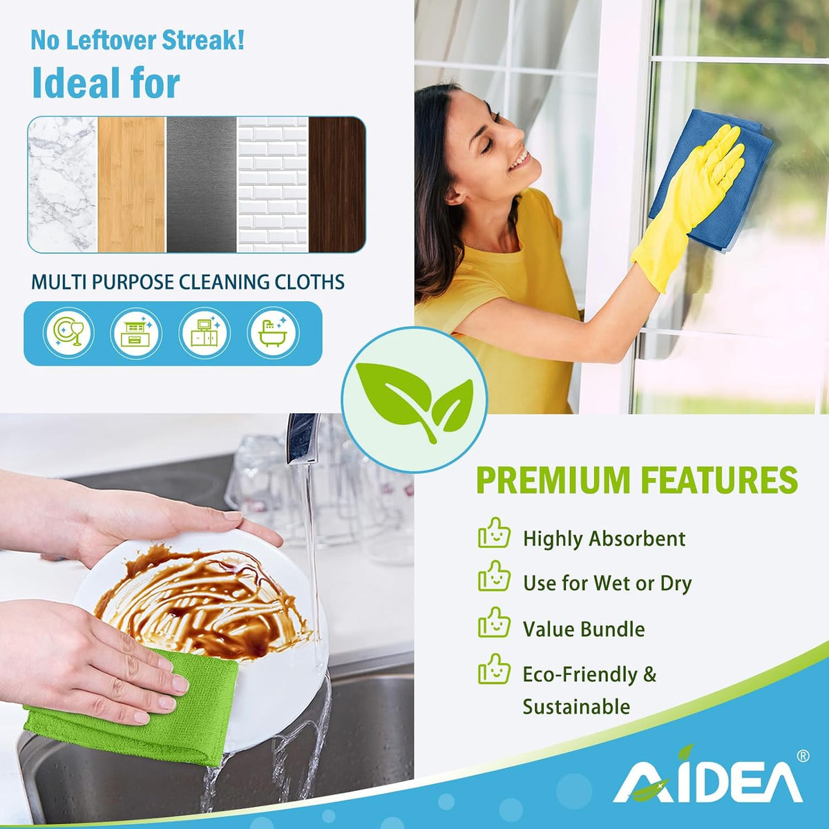 AIDEA Microfiber Cleaning Cloth-50PK, Microfiber Towels for Cars, 12"×12"