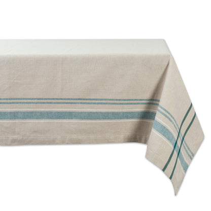 DII French Stripe Tabletop Collection Farmhouse Style Dining Table Linen Tablecloth, 60x84, Taupe/Teal