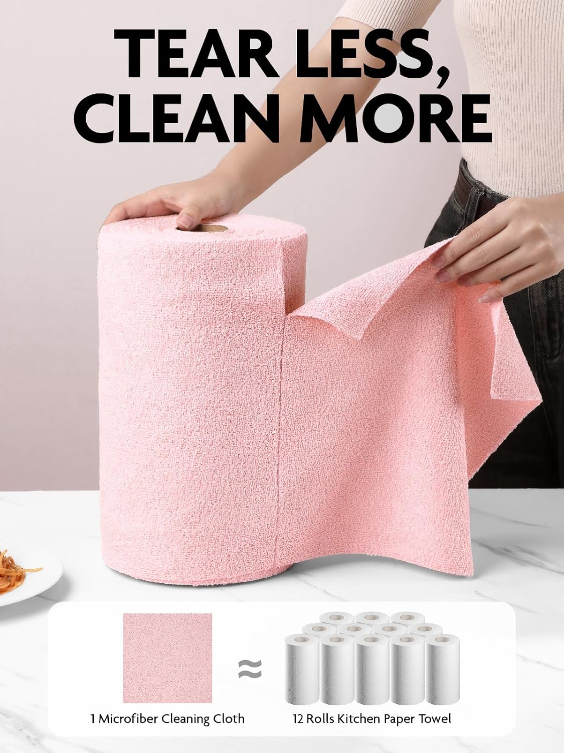 Fantasticlean Microfiber Cleaning Cloth Roll -75 Pack, 12" x 12" (Pink)