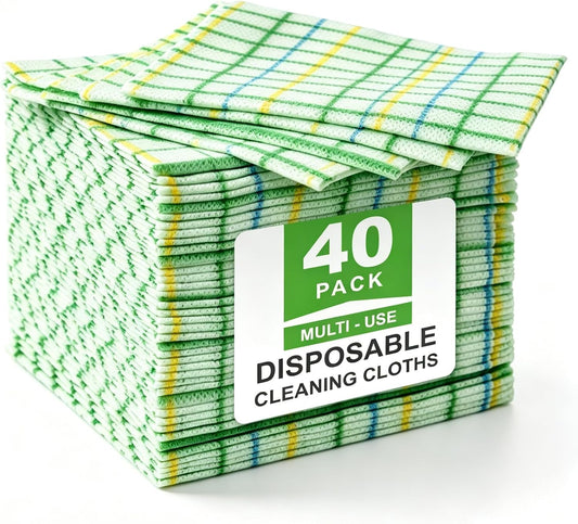 Disposable Cleaning Cloths, 40 Count, 10 x 10 in, 80 GSM Viscose