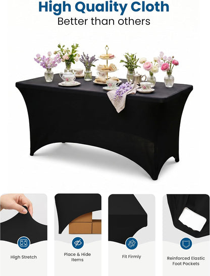 Utopia Kitchen Spandex Table Cloth 2 Pack [4FT, 48Lx30Wx30H Inch, Black]