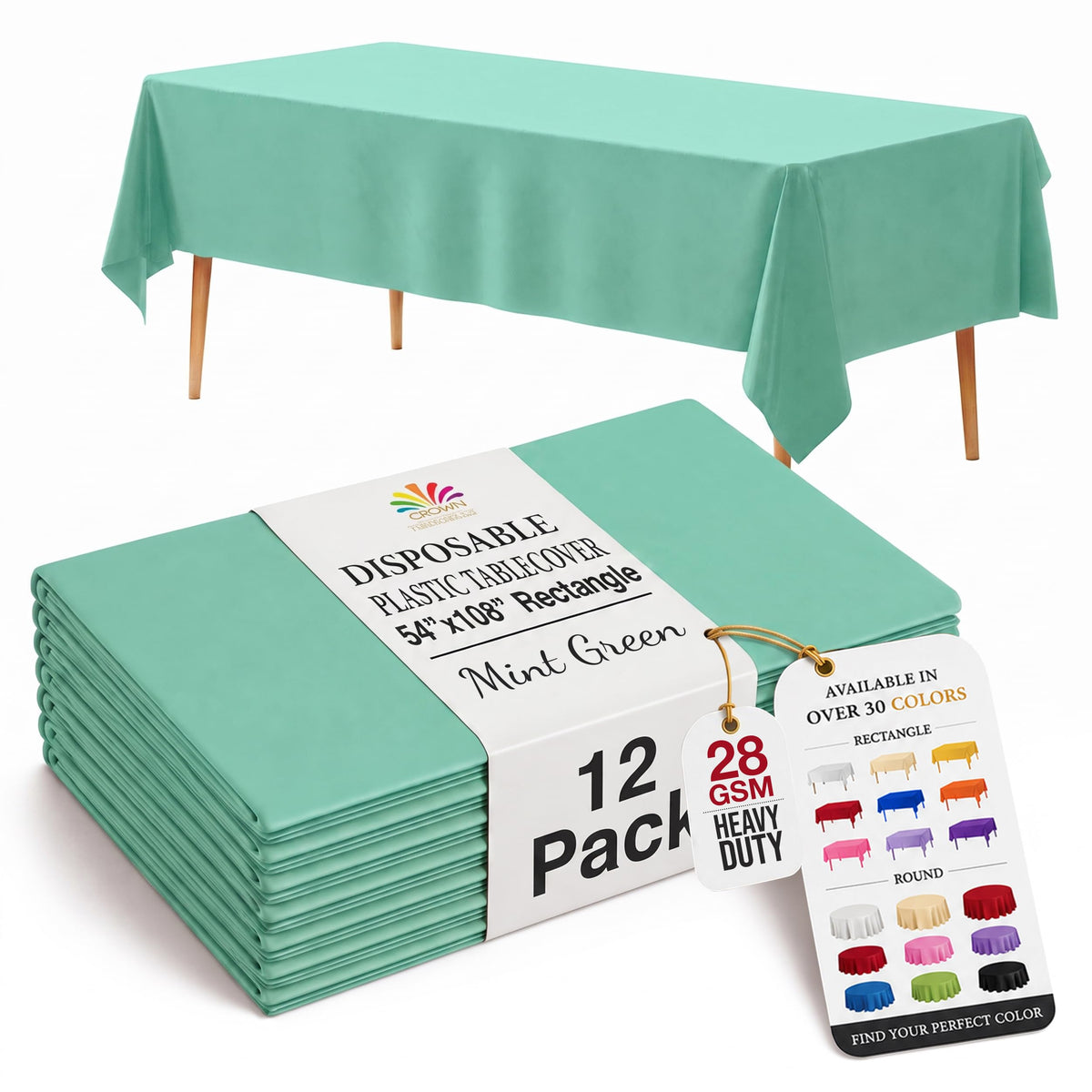 Exquisite Ivory Plastic Table Cloth Disposable 12 Pack, 54 x 108 Inch