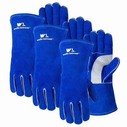 Wells Lamont Men's Welding Gloves, Split Cowhide Leather, Blue, Large