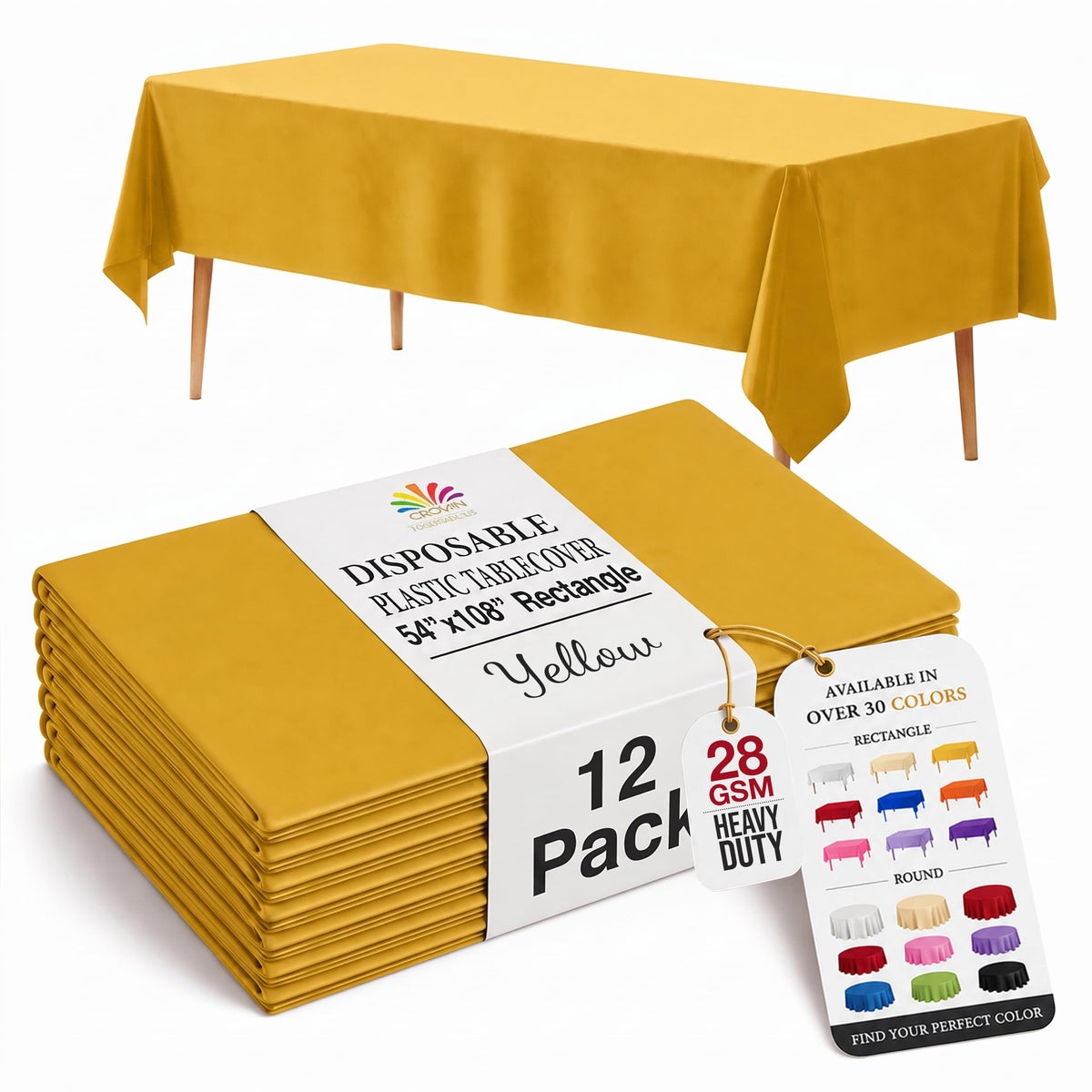Exquisite Ivory Plastic Table Cloth Disposable 12 Pack, 54 x 108 Inch