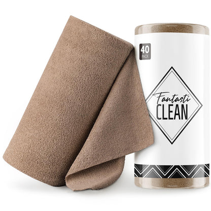 Fantasticlean Microfiber Cleaning Cloth Roll- 40 Sheets, 12" x 12" (White)