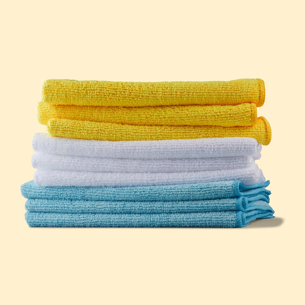 Amazon Basics Microfiber Cleaning Cloths, Ultra Absorbent, Lint Free, Streak Free, Non-Abrasive, Reusable and Washable, 16" x 12", Blue/White/Yellow, Pack of 24