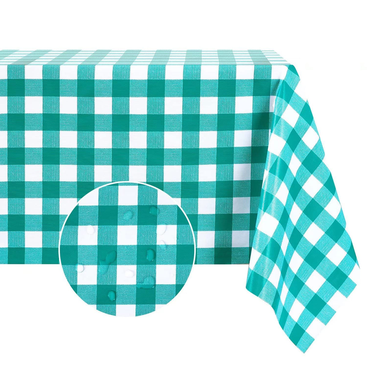 Romanstile Gingham Vinyl Tablecloth, Rectangle 54 x 78, Light Blue
