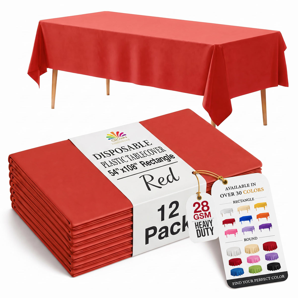Exquisite Ivory Plastic Table Cloth Disposable 12 Pack, 54 x 108 Inch