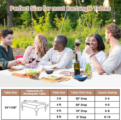 White Paper Tablecloths for Rectangle Tables 10 Pack, 54''×108'' Disposable Table Cloth for 3-9 Ft Tables, Paper & Plastic Party Table Cover for Birthday, Outdoor, Wedding, Banquet