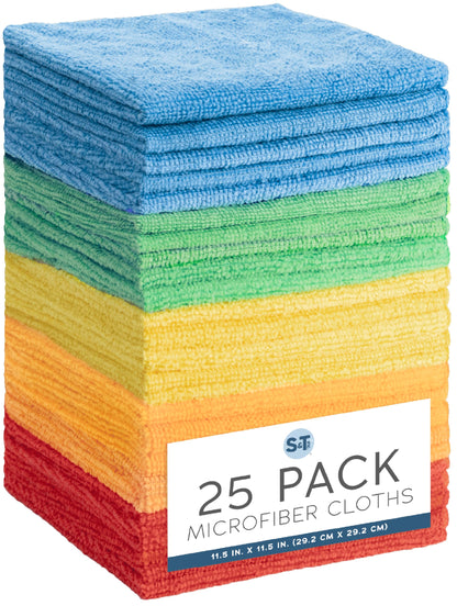 S&T INC. Microfiber Cleaning Cloth, 25 Pack, 11.5" x 11.5"