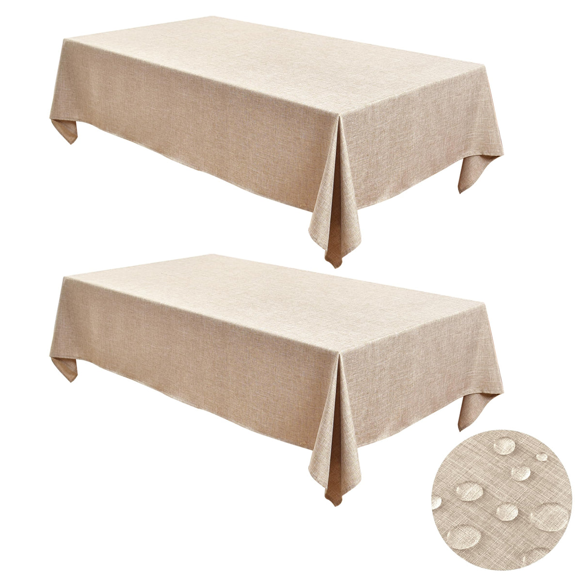 Fitable 2 Pack Linen Textured Rectangle Tablecloths, 52 x 70 Inch, Nature