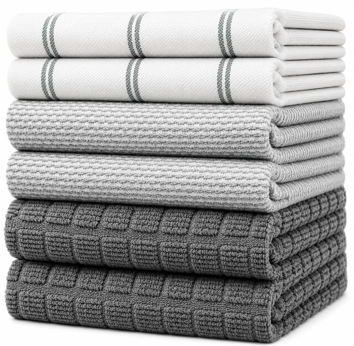 Premium Kitchen Towels 6 Pack 100% Cotton, 20"x28" Dish Towels - Grey