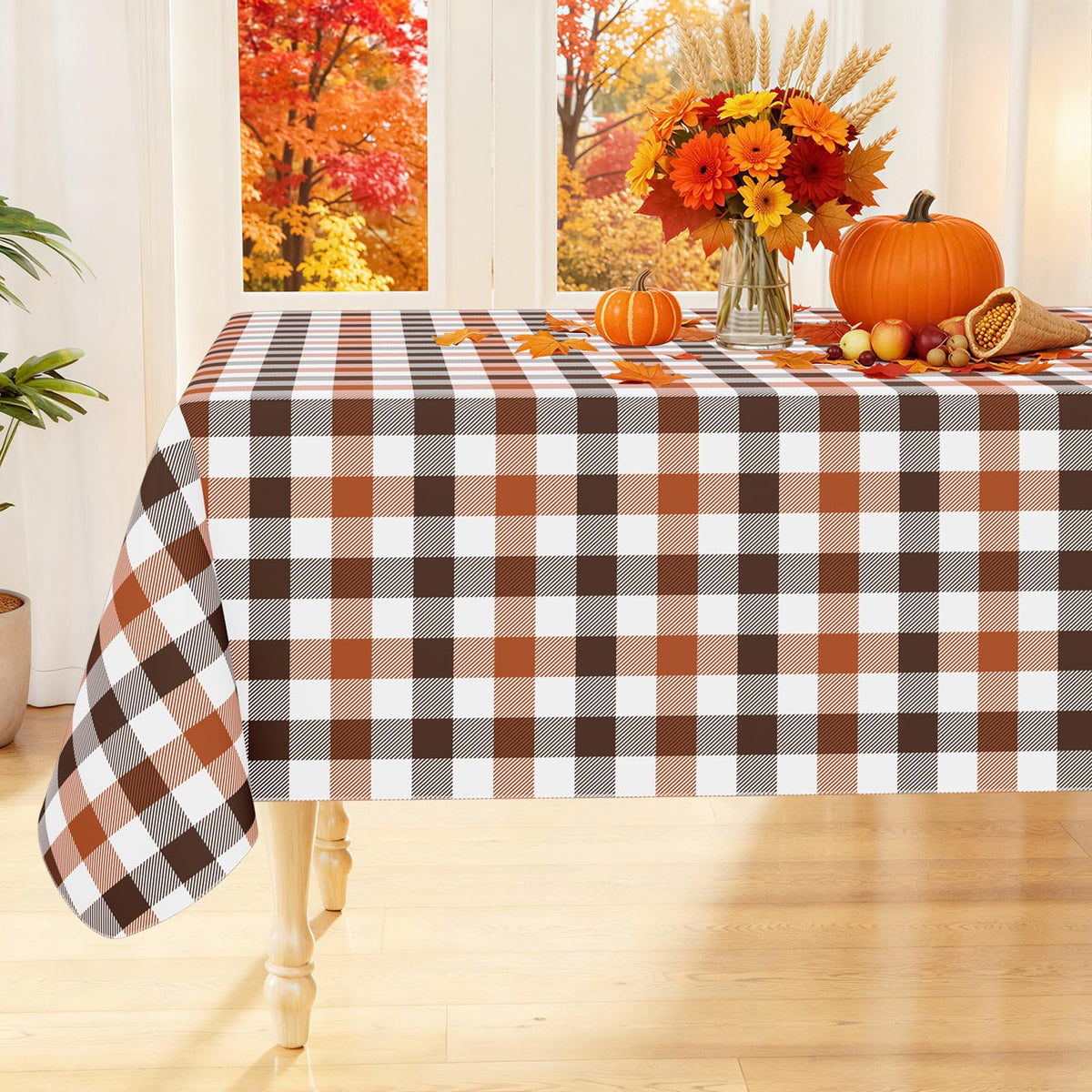 Smiry Fall Tablecloth, Flannel Backed Vinyl Table Cloth, 60"x84"