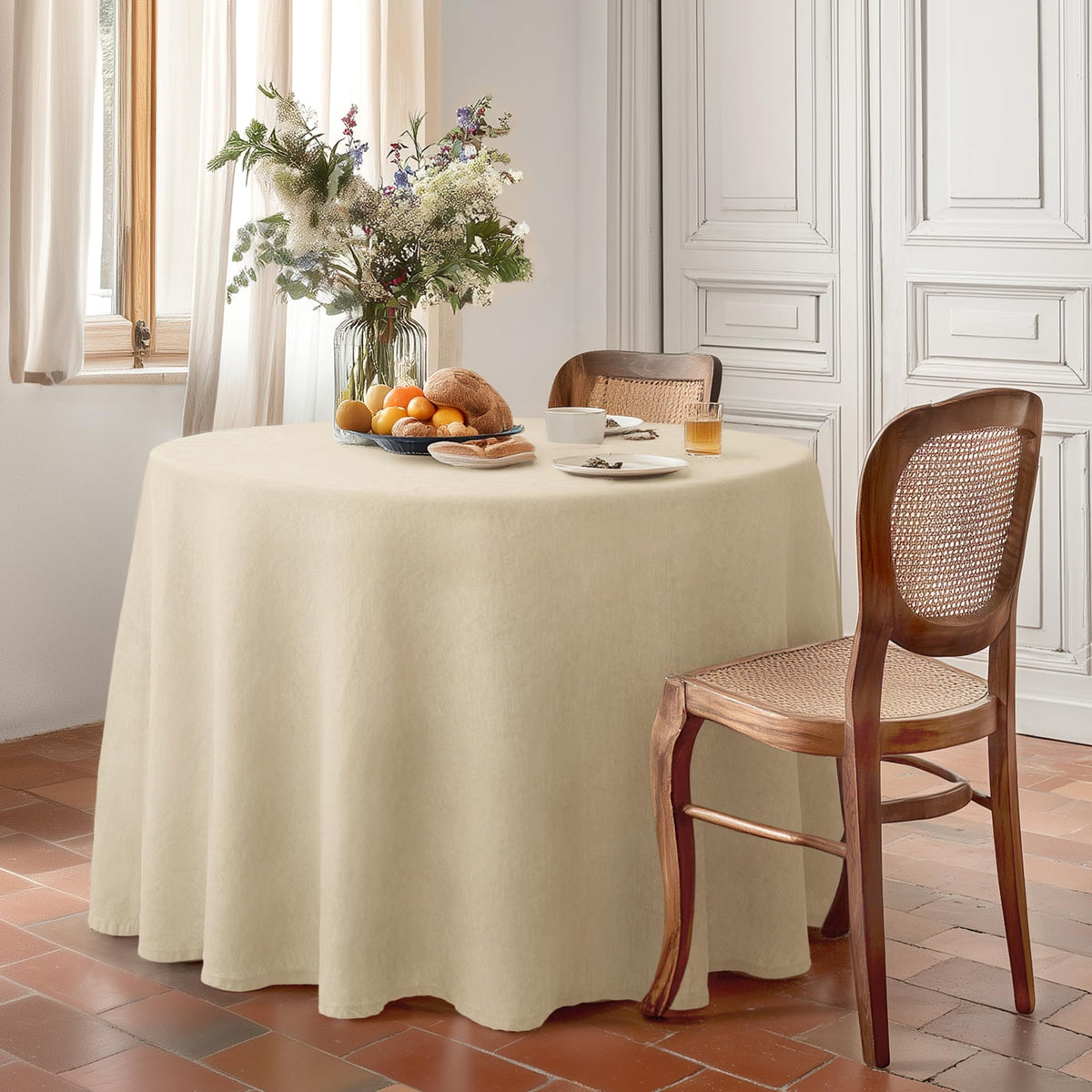 Linen World Linen Tablecloth,100% French Linen Natural Tablecloth 132" x 90" Inch,Washable Rectangular Tablecloth for Dining,Outdoor,Weddings and Restaurants,Decorative Thanksgiving Christmas